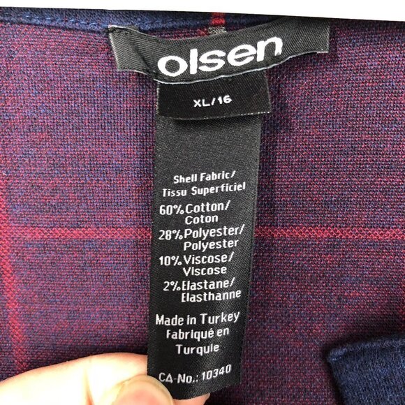 Olsen Navy Blue & Red Simple Plaid Long Cardigan Jacket Sz XL (16) - Picture 11 of 11